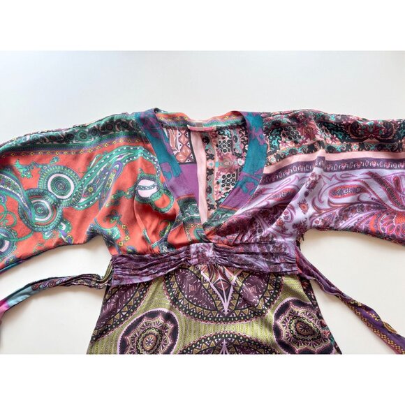 ALICE & TRIXIE Multi Color Scarf Print Silk Satin V-Neck Wrap Blouse, Size M - Picture 7 of 14